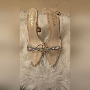 AZELEA WANG HEELS STRAP SANDALS WITH BOW AND RHINSTONES CLEAR size 8